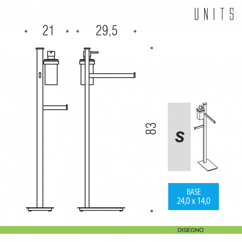 Piantana spandisapone, porta salvietta e porta rotolo Colombo Design Units disegno sinistro