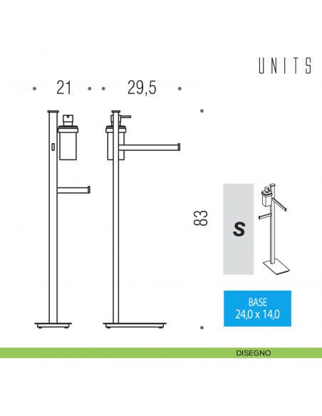 Piantana spandisapone, porta salvietta e porta rotolo Colombo Design Units disegno sinistro