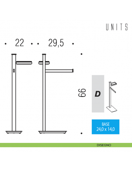 Piantana porta sapone e porta salvietta Colombo Design Units B9102 disegno destro