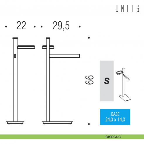 Piantana porta sapone e porta salvietta Colombo Design Units B9102 disegno sinistro