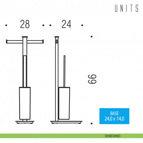 Piantana con doppio porta rotolo e porta scopino Colombo Design Units B9108 disegno