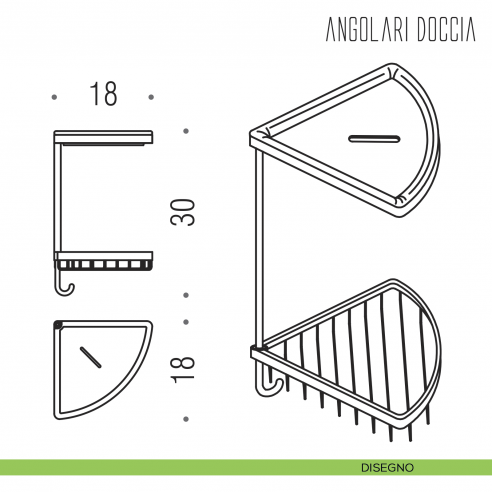 Angolare doccia Colombo Design con cestino, vaschetta e gangio disegno