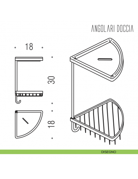 Angolare doccia Colombo Design con cestino, vaschetta e gangio disegno