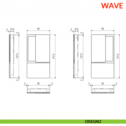Maniglia Wave AGB foro cieco per porta a battente senza chiusura - disegno