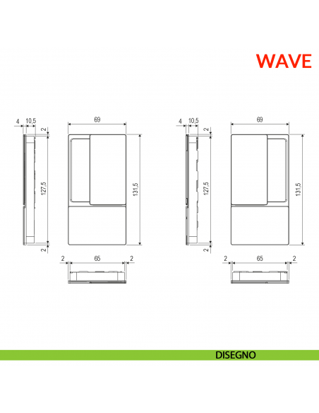 Maniglia Wave AGB foro cieco per porta a battente senza chiusura - disegno