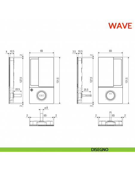 Maniglia Wave AGB foro bagno per porta a battente con chiusura - disegno