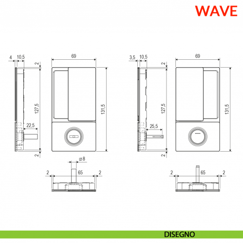 Maniglia Wave AGB foro bagno per porta scorrevole con chiusura - disegno