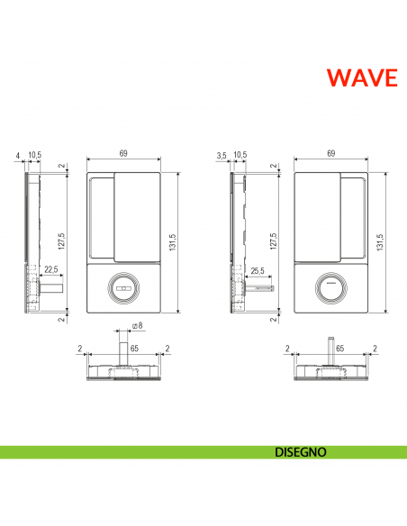 Maniglia Wave AGB foro bagno per porta scorrevole con chiusura - disegno