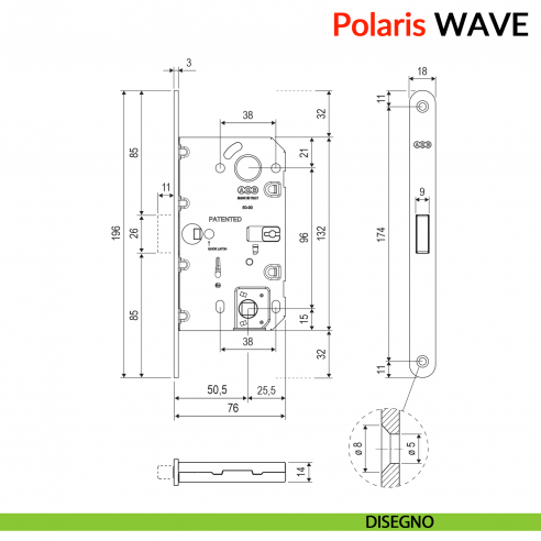 AGB Polaris Wave serratura magnetica quadro bagno per porta a battente