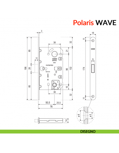 AGB Polaris Wave serratura magnetica quadro bagno per porta a battente