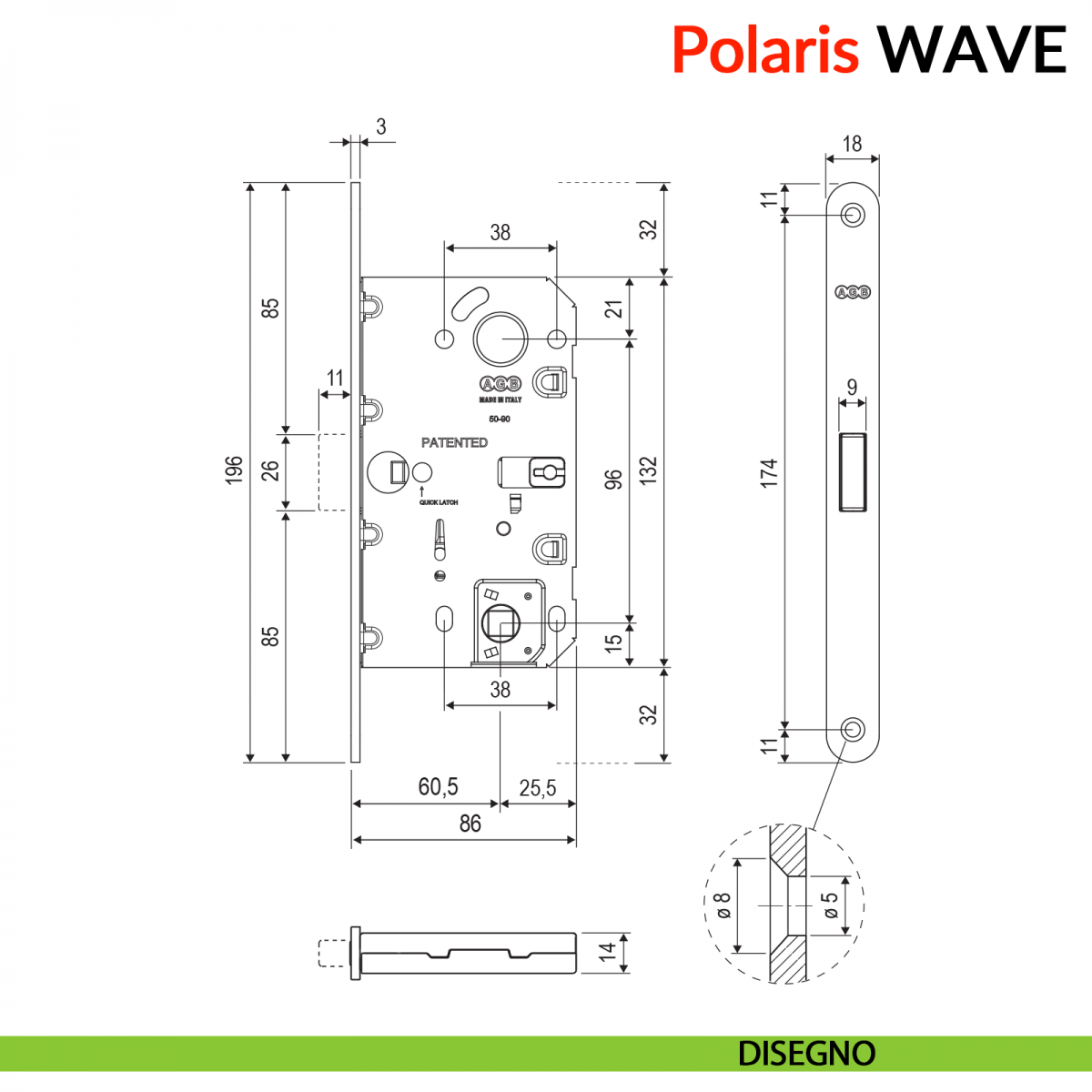 AGB Polaris Wave serratura magnetica quadro bagno per porta a battente ...