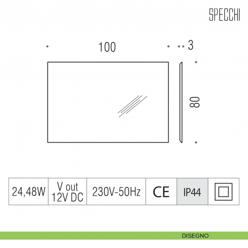 Specchio a LED rettangolare Colombo Design 80x100 cm B2064 disegno