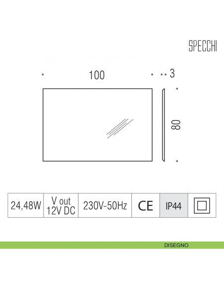 Specchio a LED rettangolare Colombo Design 80x100 cm B2064 disegno