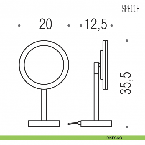 Specchio ingranditore da appoggio 3x con luce LED Colombo Design disegno