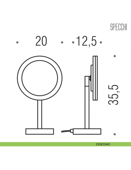 Specchio ingranditore da appoggio 3x con luce LED Colombo Design disegno