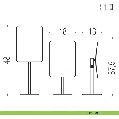 Specchio ingranditore da appoggio 3x Colombo Design regolabile in altezza disegno