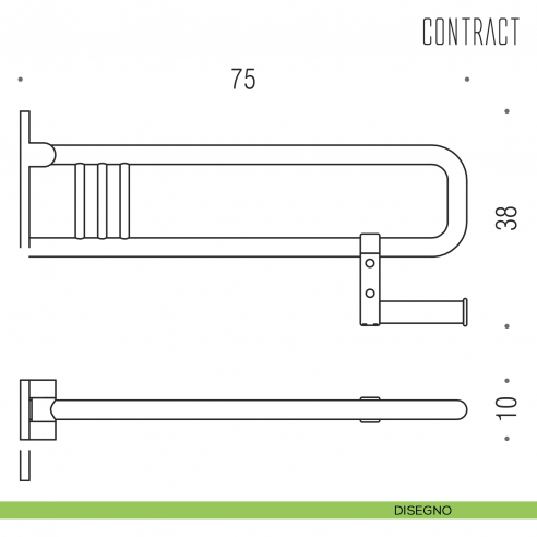 Appoggio ribaltabile con portarotolo per bagno Colombo Design 75 cm B9730 disegno