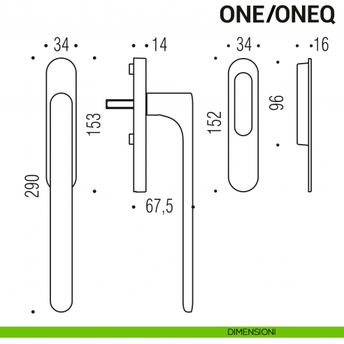 Maniglione per alzante scorrevole One Colombo Design singolo Mood Collection disegno