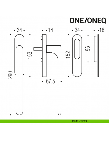 Maniglione per alzante scorrevole One Colombo Design singolo Mood Collection disegno