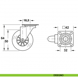 Ruota in gomma trasparente diametro 50 mm con piastra per mobili Vi.Tel. E0508 2