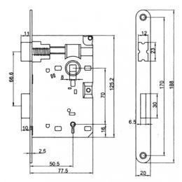 Serratura meccanica chiave distanza 70 mm frontale 20 mm Vi.Tel. E0242 2