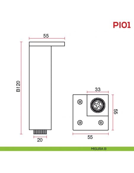 Piedino quadrato per mobile regolabile in ABS PI 01 Mital - misura B
