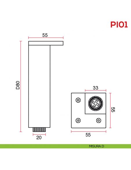 Piedino quadrato per mobile regolabile in ABS PI 01 Mital - misura D