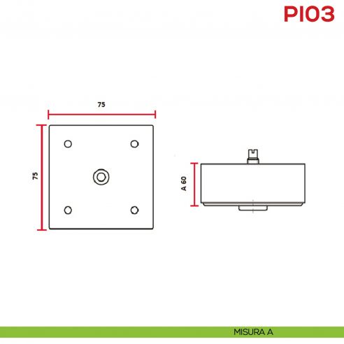 Piedino basso quadrato per mobile regolabile in ABS PI 03 Mital - misura A