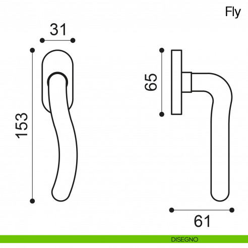 Maniglia martellina DK per finestra Fly Manital disegno