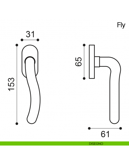 Maniglia martellina DK per finestra Fly Manital disegno