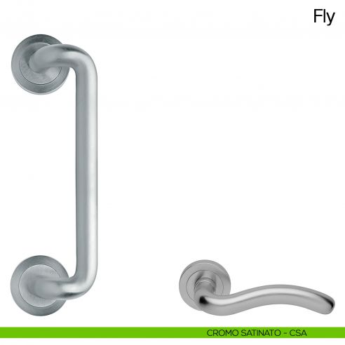 Maniglione per porta Fly Manital con rosette cromato satinato