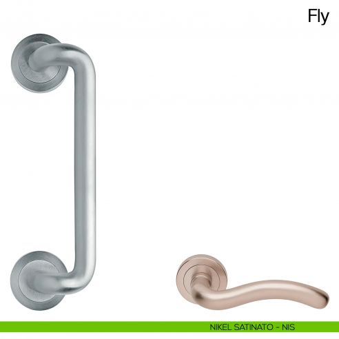 Maniglione per porta Fly Manital con rosette nikel satinato