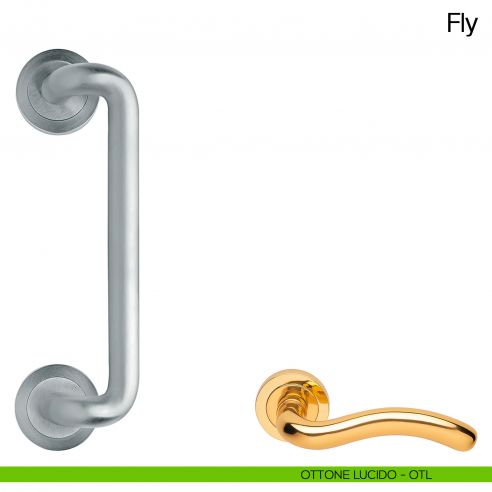Maniglione per porta Fly Manital con rosette ottone lucido