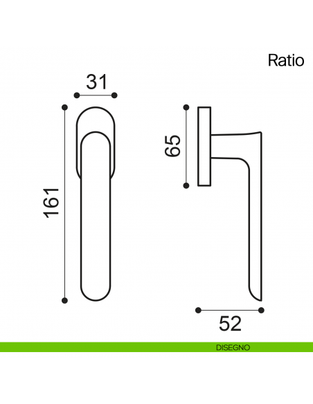 Maniglia martellina DK per finestra Ratio Manital disegno