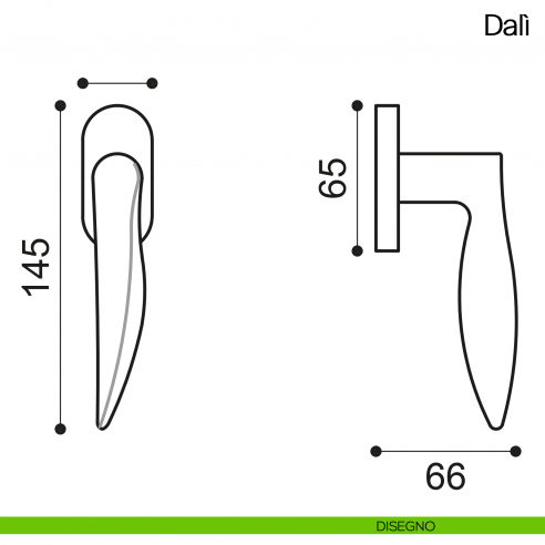 Maniglia martellina DK per finestra Dalì Manital disegno
