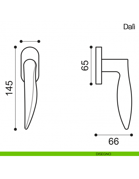 Maniglia martellina DK per finestra Dalì Manital disegno