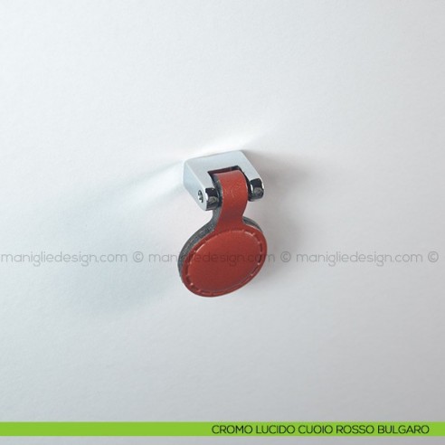 Pomello a ciondolo in cuoio per mobile Confalonieri MB09006 cromo-cuoio rosso bulgaro