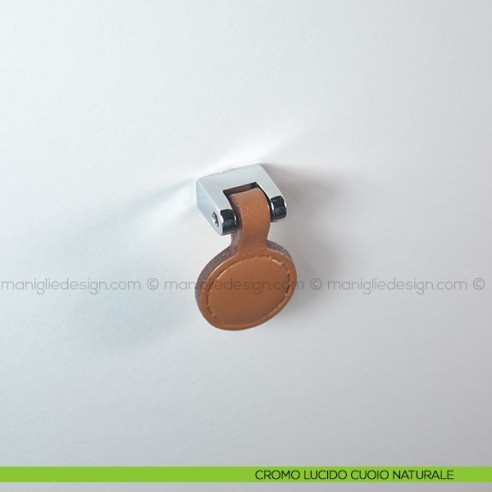 Pomello a ciondolo in cuoio per mobile Confalonieri MB09006 cromo-cuoio naturale