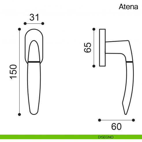 Maniglia martellina DK per finestra Atena Manital disegno