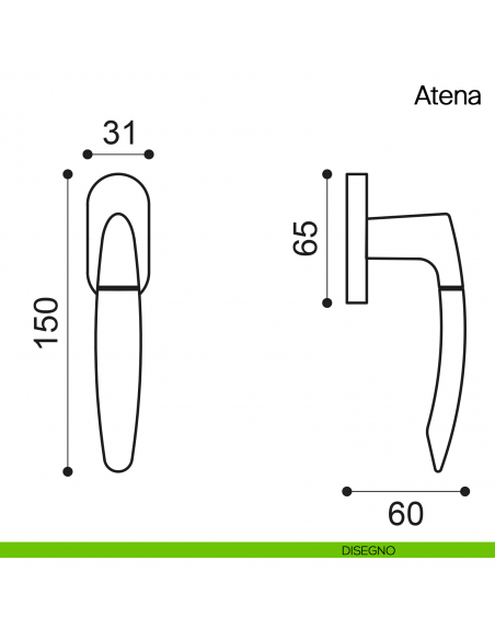 Maniglia martellina DK per finestra Atena Manital disegno