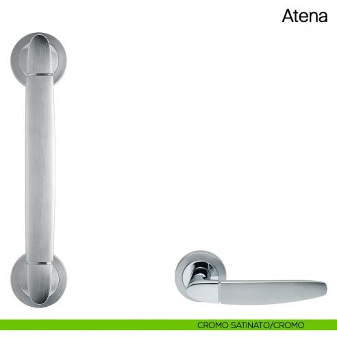 Maniglione per porta Atena Manital con rosette cromato satinato-cromato