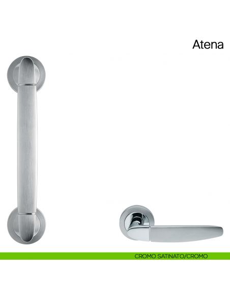 Maniglione per porta Atena Manital con rosette cromato satinato-cromato