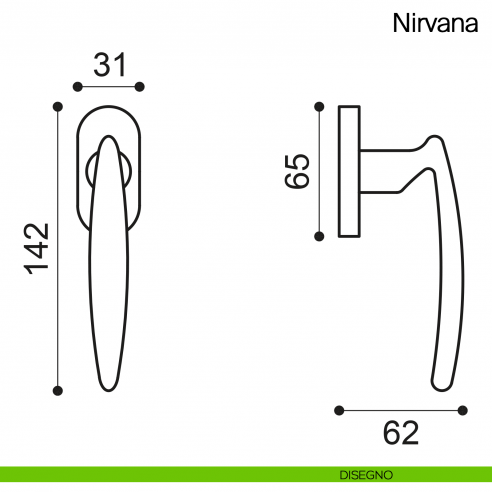 Maniglia martellina DK per finestra Nirvana Manital disegno