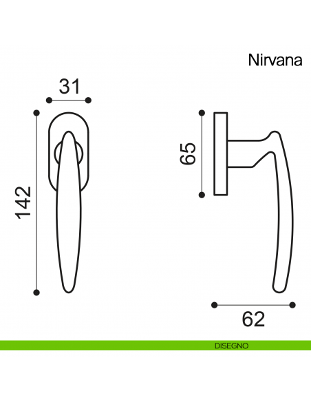 Maniglia martellina DK per finestra Nirvana Manital disegno