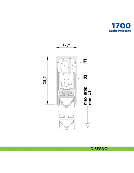 Paraspifferi per porta Comaglio 1700 serie Pressure - disegno
