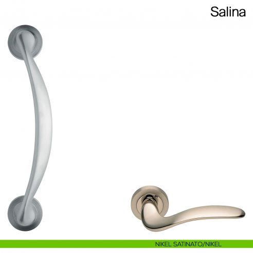 Maniglione per porta Salina Manital con rosette nikel satinato/nikel lucido