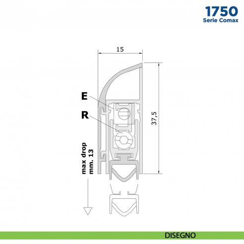 Paraspifferi esterno per porta Comaglio 1750 serie Comax fai da te - disegno
