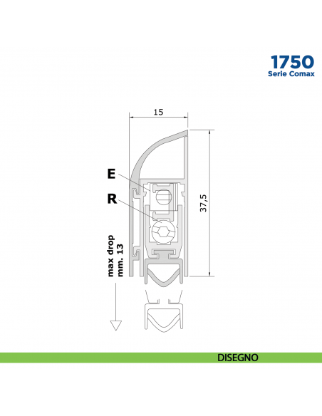 Paraspifferi esterno per porta Comaglio 1750 serie Comax fai da te - disegno