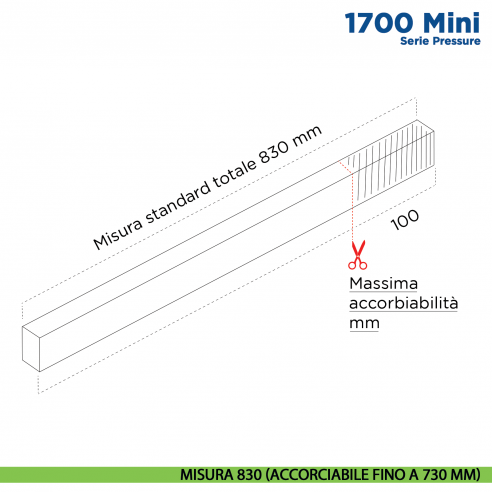 Paraspifferi per porta Comaglio 1700 Mini serie Pressure - misura 830 mm ( accorciabile fino a 730 mm)