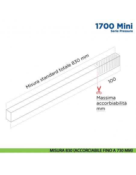 Paraspifferi per porta Comaglio 1700 Mini serie Pressure - misura 830 mm ( accorciabile fino a 730 mm)